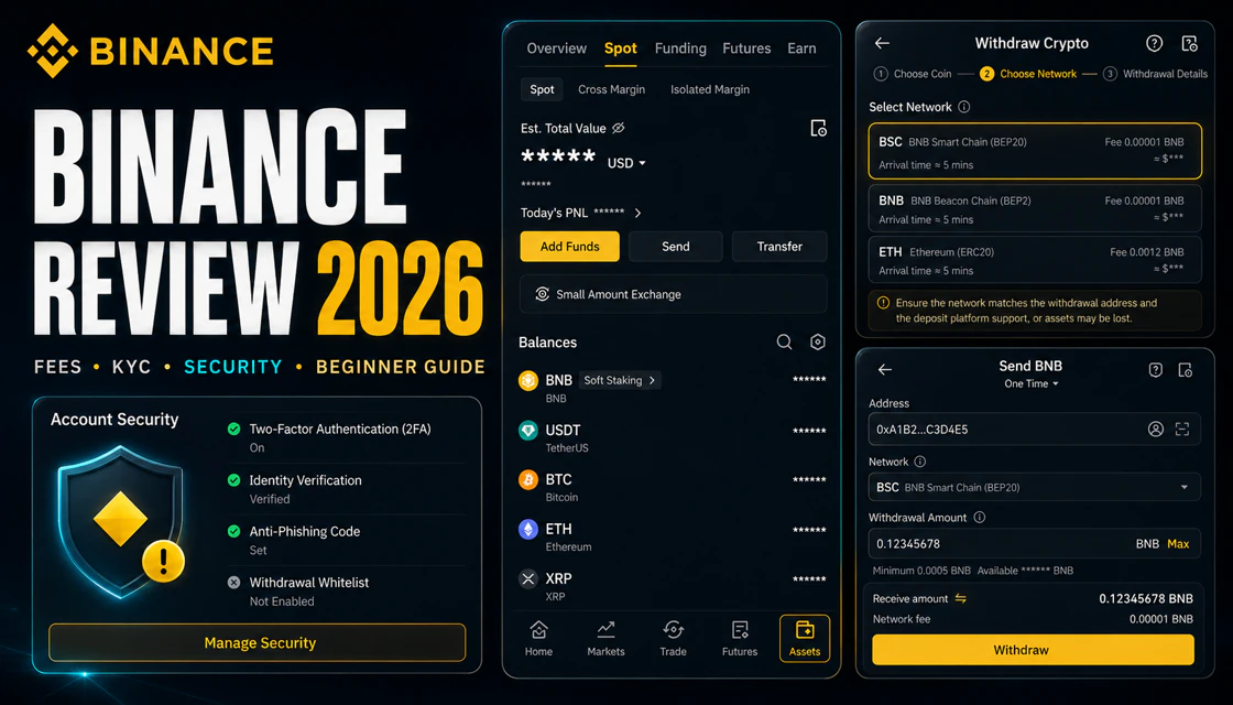 Binance review 2026 with spot trading, account security and fee checks
