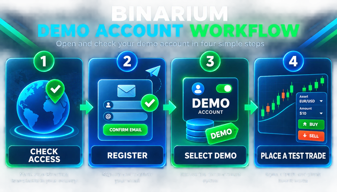 Four-step Binarium demo account workflow
