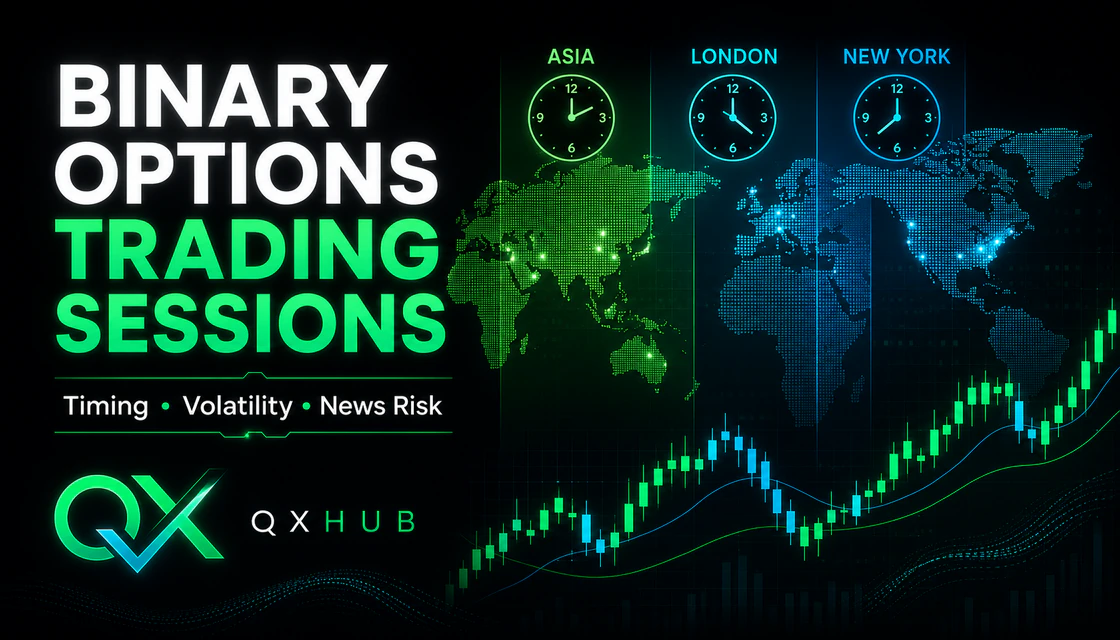 Binary options trading sessions guide with Asian, London and New York market clocks