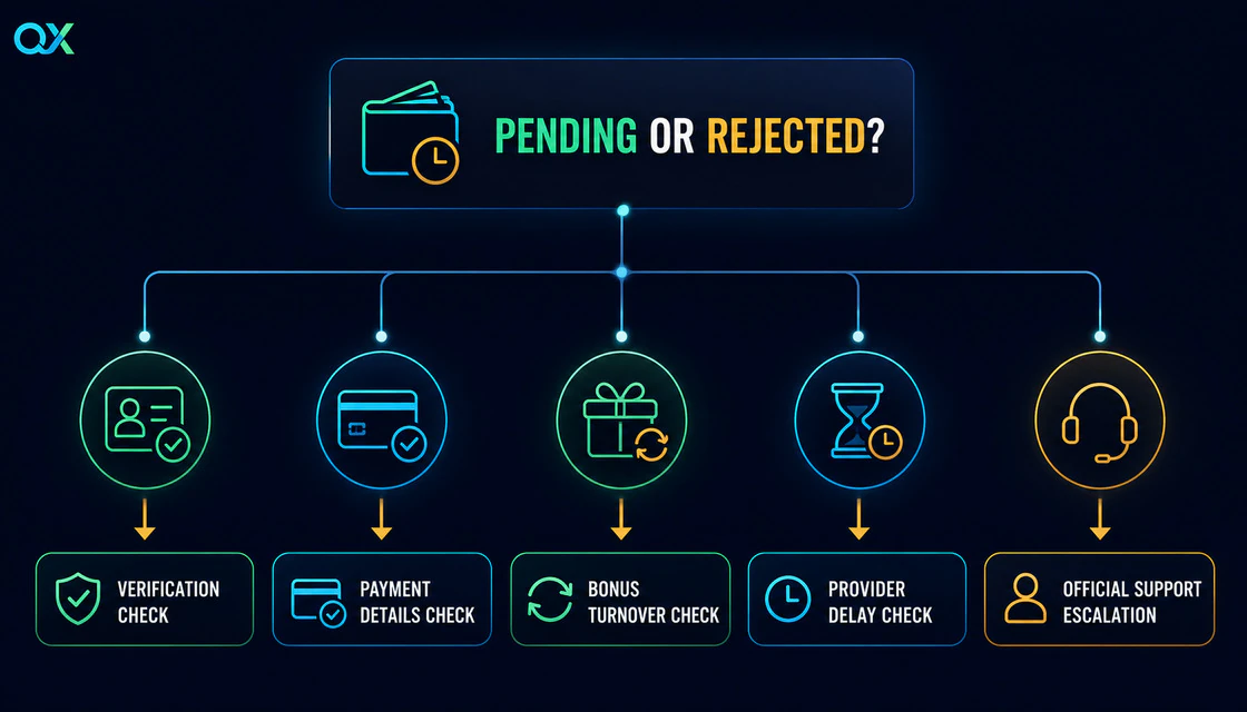 Binomo pending or rejected withdrawal troubleshooting flow