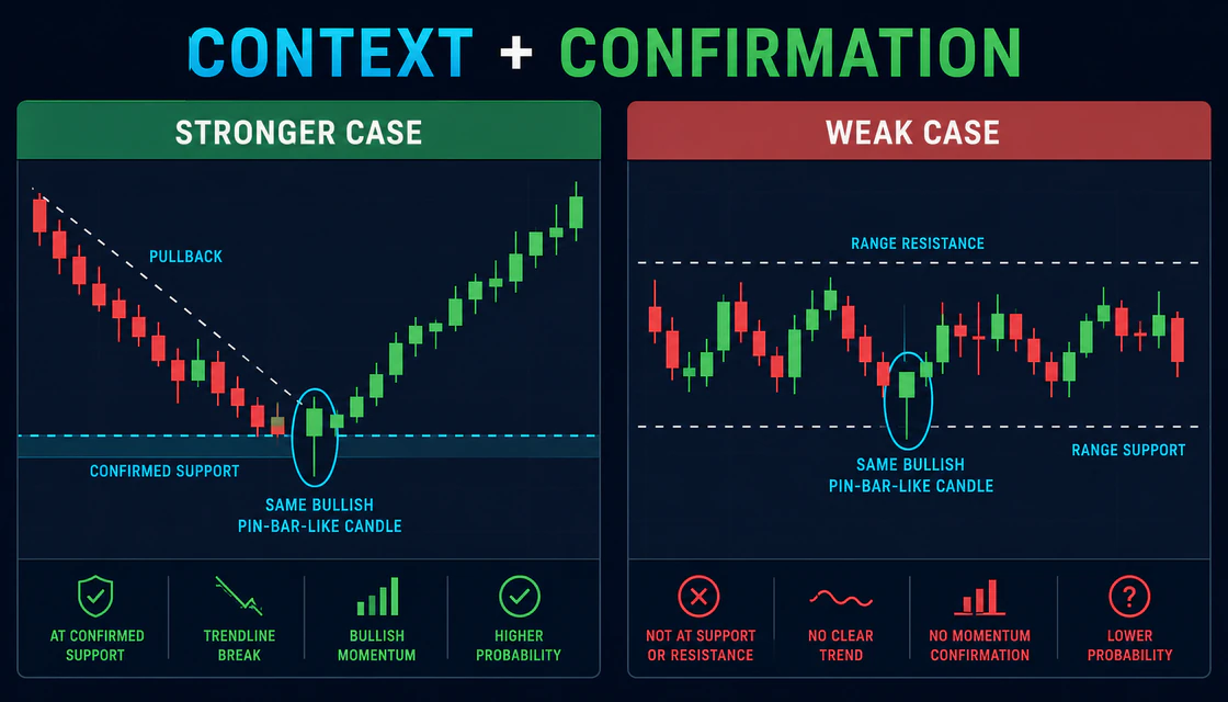 Comparison of candle context and confirmation versus a candle alone in noisy market conditions