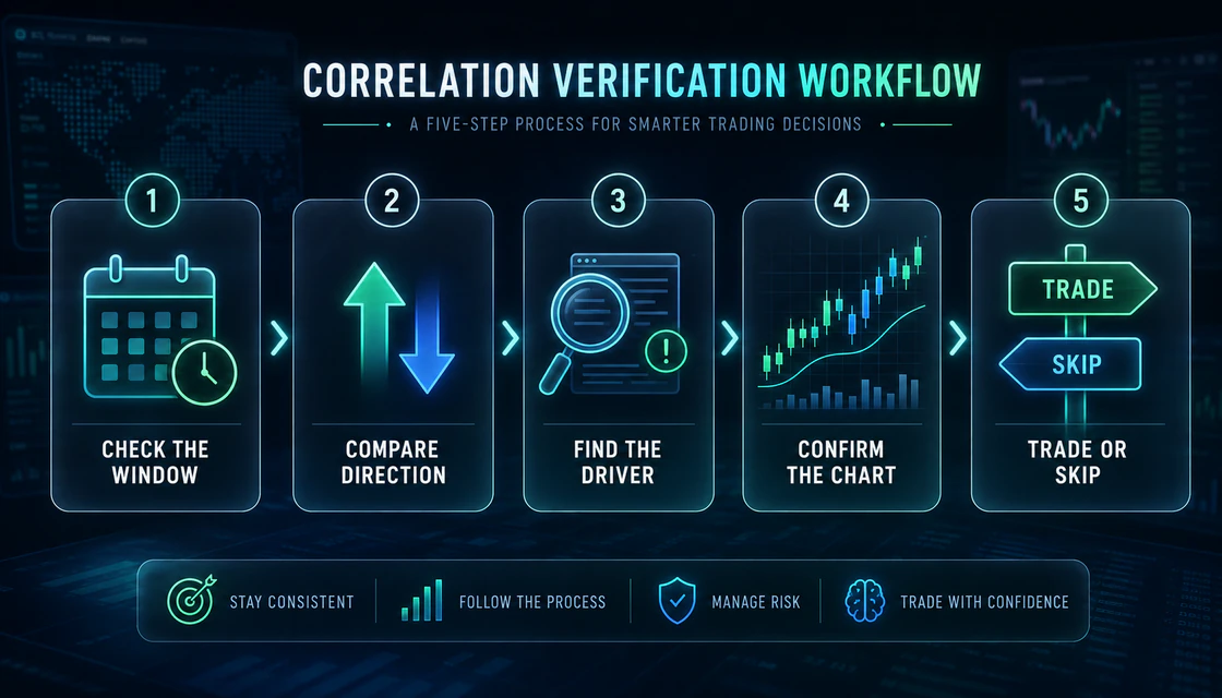 Five-step workflow to verify market correlation before a binary options trade