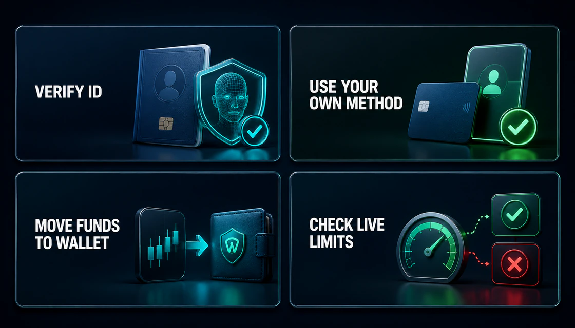 Deriv withdrawal readiness checklist covering identity payment ownership Wallet transfer and live limits
