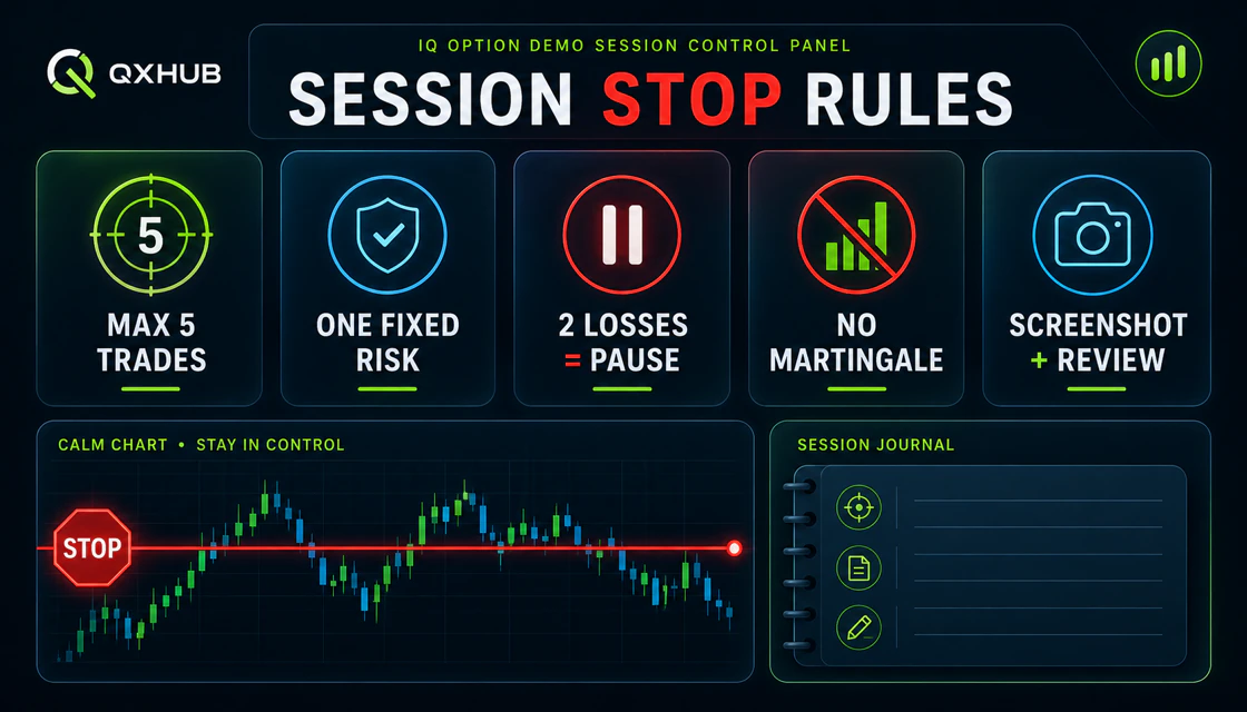 IQ Option demo session stop rules with trade cap fixed risk and no martingale