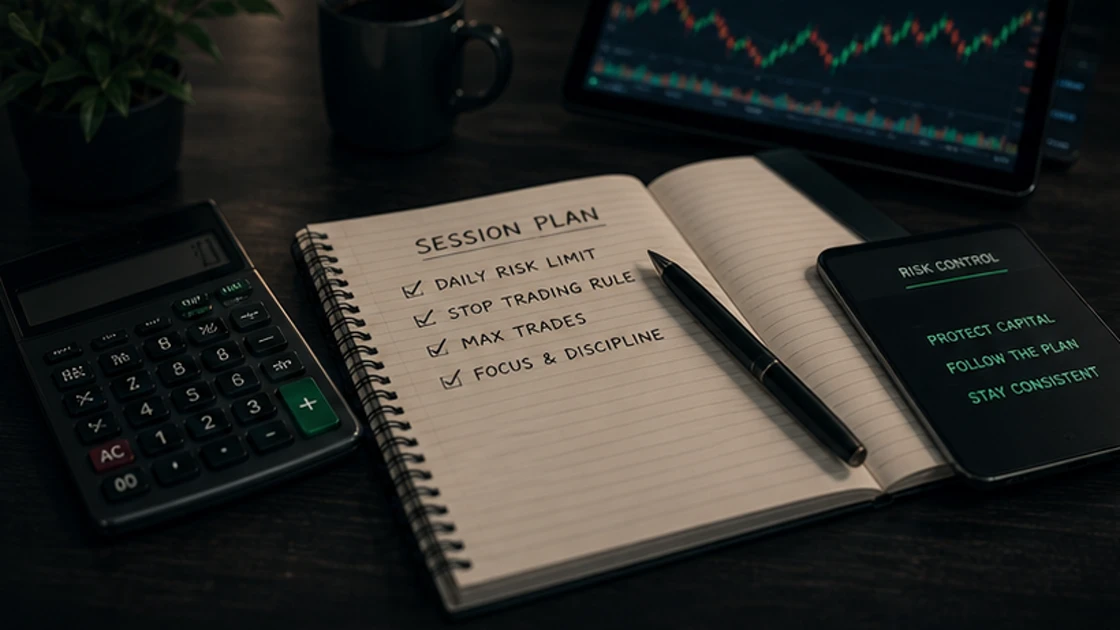 Quotex session plan with daily stop, maximum trades and journal review