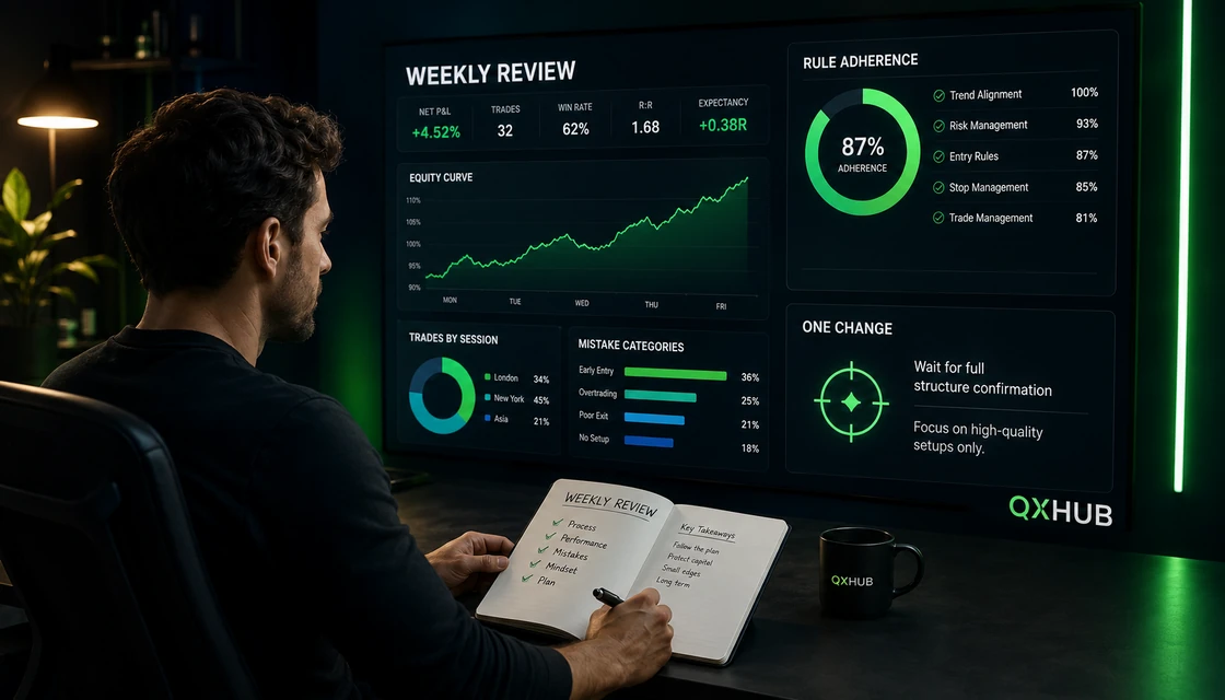 Weekly overtrading review focused on rule adherence