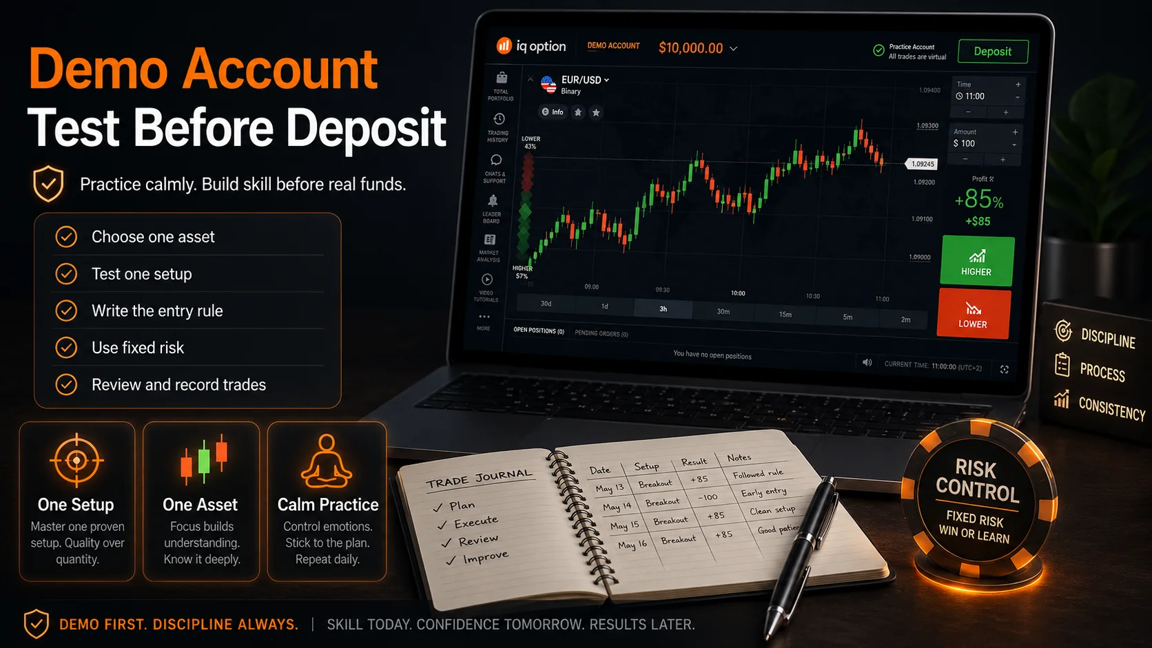 IQ Option demo account checklist before deposit and broker review