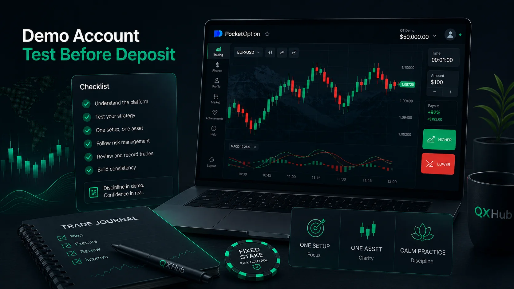 Pocket Option demo account checklist before deposit and broker review