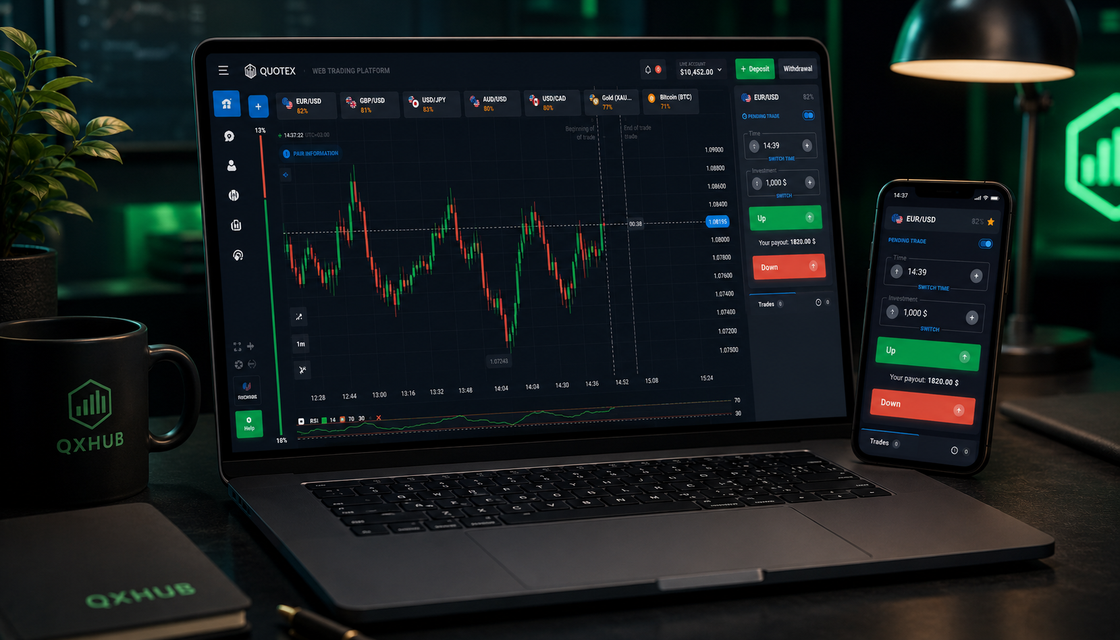 Trade history and journal review after a structured Quotex demo session