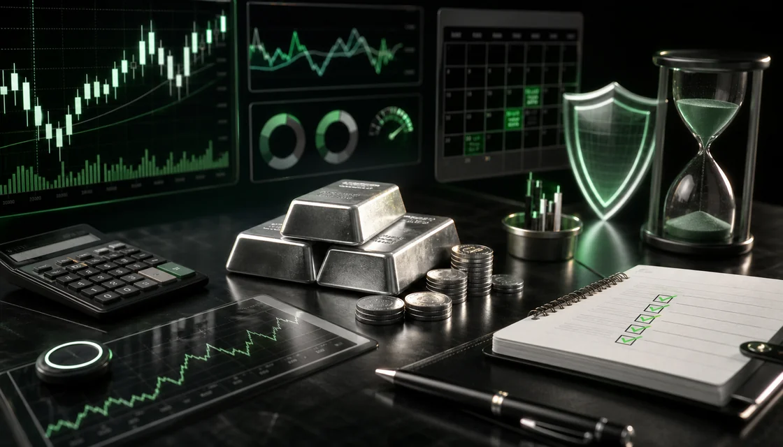 Silver futures risk management playbook with position size, expiry, volatility and trading journal